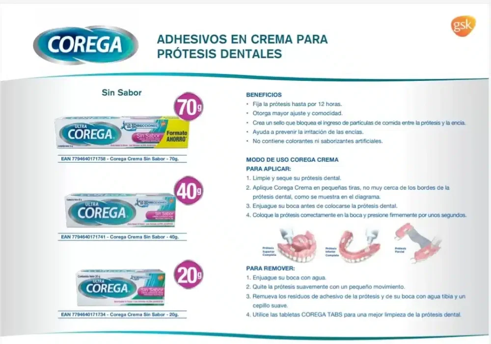 Crema Adhesiva para Prótesis 70gr - Corega - Imagen 2