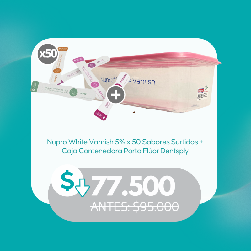 Nupro White Varnish 5% x 50 Sabores Surtidos + Caja Contenedor Porta flúor - Dentsply