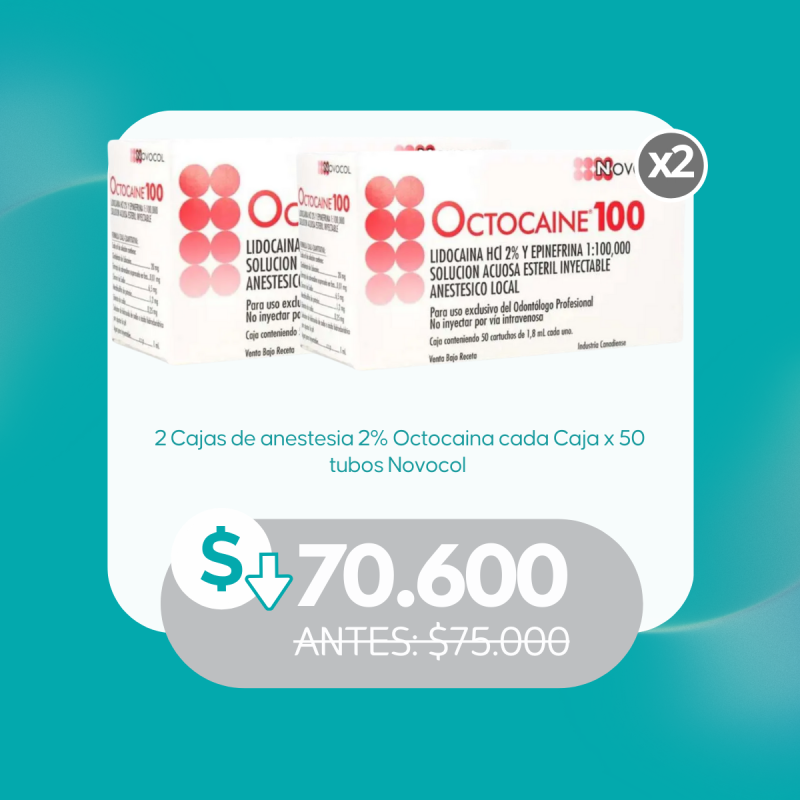 2 Caja Anestesia 2% Octocaína x 50 Tubos c/u Vidrio - Novocol