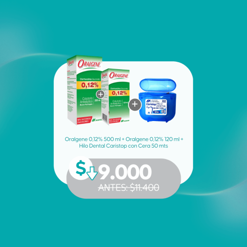 Oralgene 0,12% 120 ml + Oralgene 0,12% 500 ml + Hilo Dental Caristop con Cera 50 mts