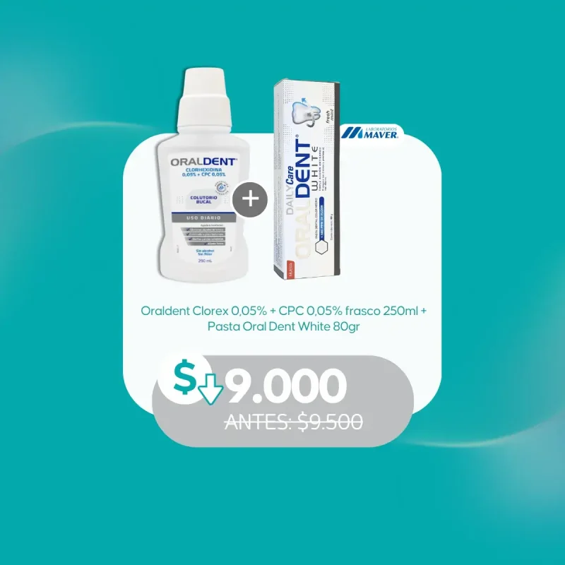 Oraldent Clorex 0,05% + CPC 0,05% frasco 250 ml + pasta OralDent White 80 g