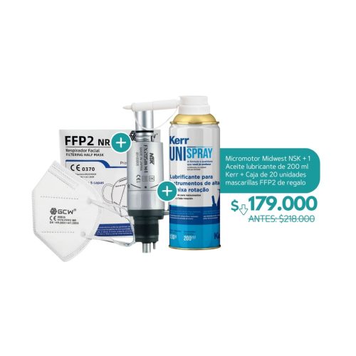 Micromotor Midwest NSK + 1 aceite lubricante de 200 ml Kerr  + caja de 20 unidades mascarillas FFP2 de regalo - NSK