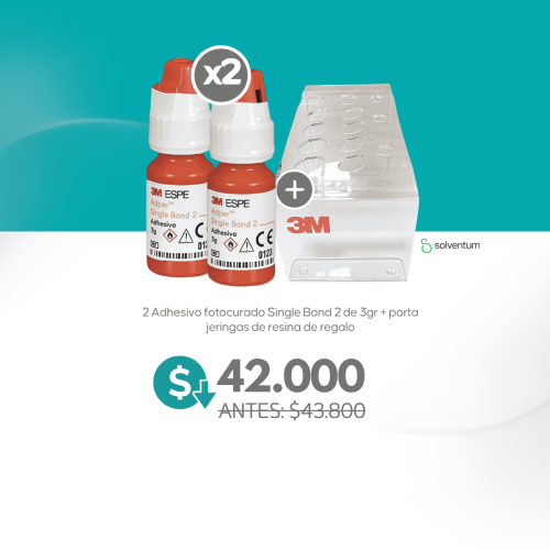 2 Adhesivo fotocurado Single Bond 2 de 3gr + porta jeringas de resina de regalo - Solventum