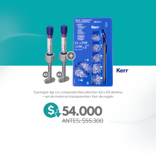 2 jeringas composite Herculite Kerr A2 y A3 dentina + set de matrices transparentes Kerr de regalo - Kerr