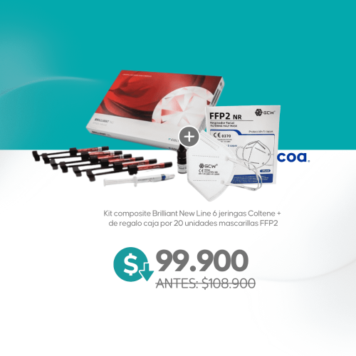 Kit composite Brilliant New Line 6 jeringas Coltene +  de regalo caja por 20 unidades mascarillas FFP2 - Coltene