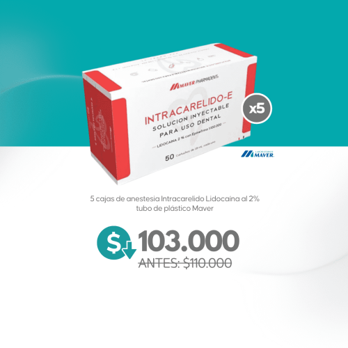 5 cajas de anestesia Intracarelido Lidocaína al 2% tubo de plástico - Maver