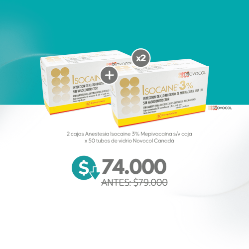 2 cajas Anestesia Isocaine 3% Mepivacaína s/v caja x 50 tubos de vidrio Novocol Canadá - Novocol
