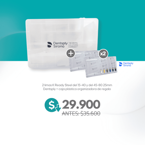 2 limas K Ready Steel del 15-40 y del 45-80 25mm Dentsply + caja plástica organizadora de regalo - Dentsply Sirona
