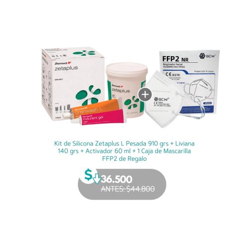 Kit de Silicona Zetaplus L Pesada 910 grs + Liviana 140 grs + Activador 60 ml + 1 Caja de Mascarilla FFP2 de Regalo - Dentsply Sirona
