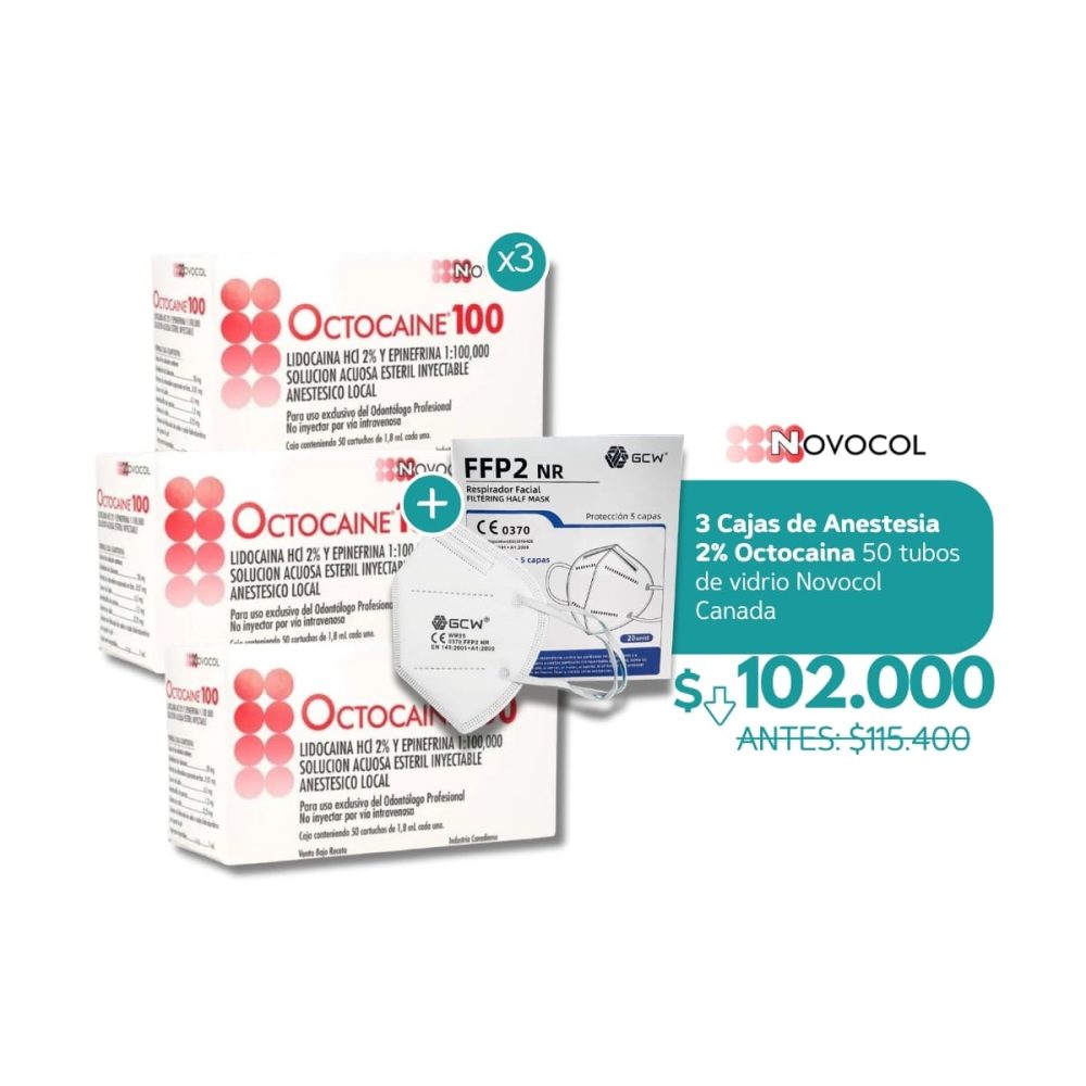 3 Cajas de Anestesia 2% Octocaina 50 tubos de vidrio Novocol Canada - Novocol