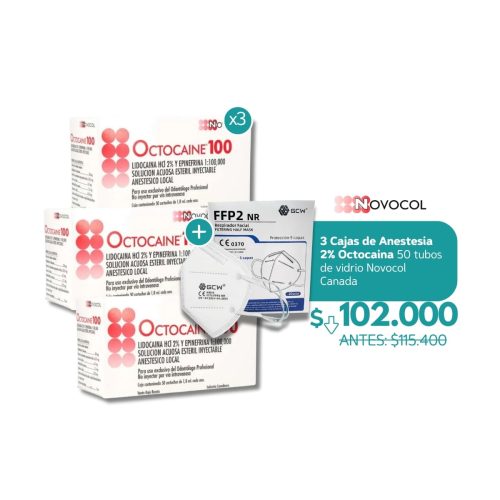 3 Cajas de Anestesia 2% Octocaina 50 tubos de vidrio Novocol Canada - Novocol