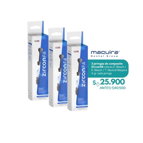 3 jeringas de composite Zirconfill colores E. Bleach / D. Bleach / T. Neutral Maquira 4 gr cada jeringa - Maquira