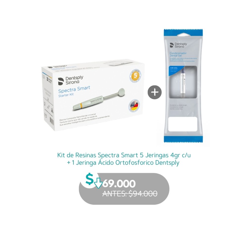 Kit de Resinas Spectra Smart 5 Jeringas 4gr c/u + 1 Jeringa Ácido Ortofosforico Dentsply