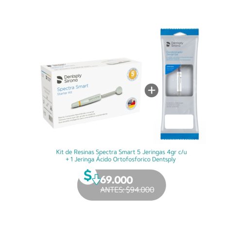 Kit de Resinas Spectra Smart 5 Jeringas 4gr c/u + 1 Jeringa Ácido Ortofosforico Dentsply