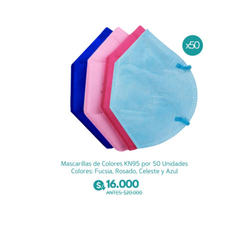 Mascarillas de Colores KN95 por 50 Unidades Colores: Fucsia, Rosado, Celeste y Azul