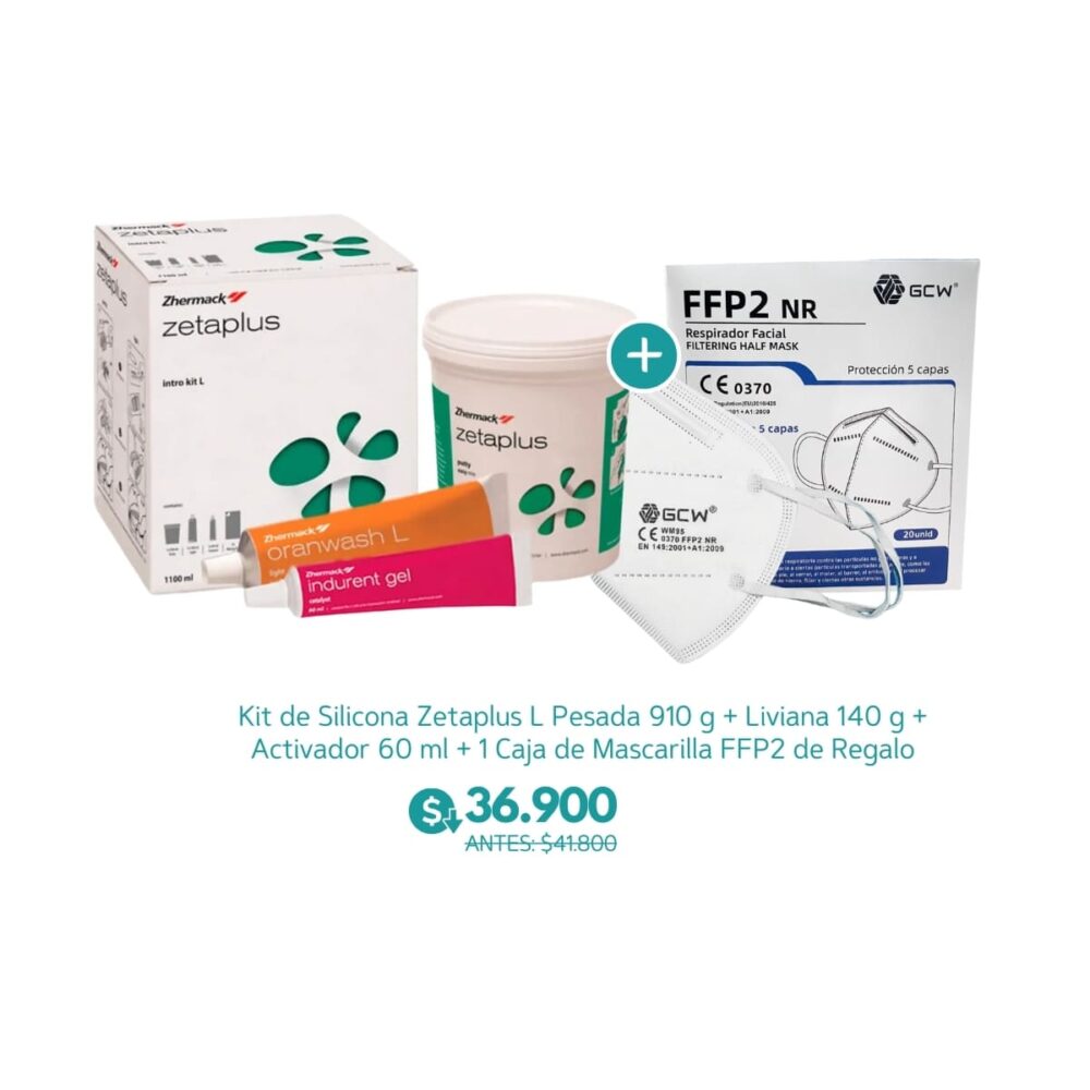 Kit de Silicona Zetaplus L Pesada 910 g + Liviana 140 g + Activador 60 ml + 1 Caja de Mascarilla FFP2 de Regalo - Dentsply Sirona