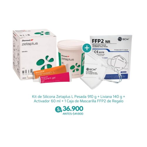 Kit de Silicona Zetaplus L Pesada 910 g + Liviana 140 g + Activador 60 ml + 1 Caja de Mascarilla FFP2 de Regalo - Dentsply Sirona