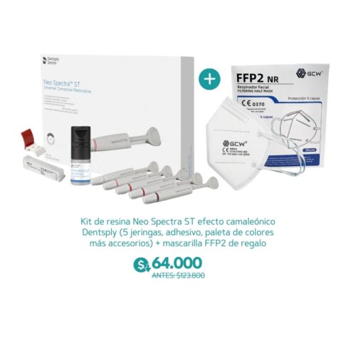 Kit de resina Neo Spectra ST efecto camaleónico Dentsply (5 jeringas, adhesivo, paleta de colores más accesorios) + mascarilla FFP2 de regalo - Dentsply Sirona
