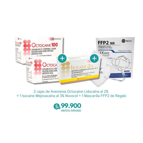 2 cajas de Anestesia Octocaine Lidocaína al 2%  + 1 Isocaine Mepivacaína al 3% Novocol + 1 Mascarilla FFP2 de Regalo - Novocol