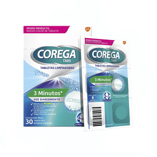 Limpiador de Prótesis Dentales Tabs 3 min 4 30 capsulas - Corega