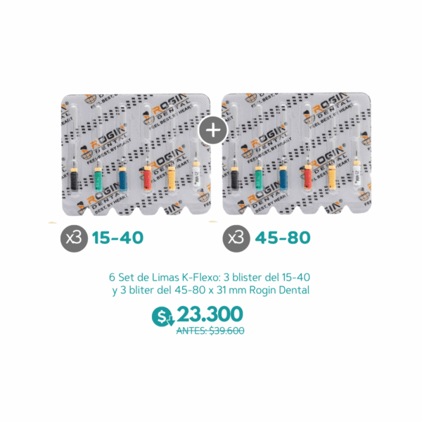 6 Set de Limas K-Flexo 3 blister del 15-40 y 3 bliter del 45-80 x 31 mm - Rogin Dental