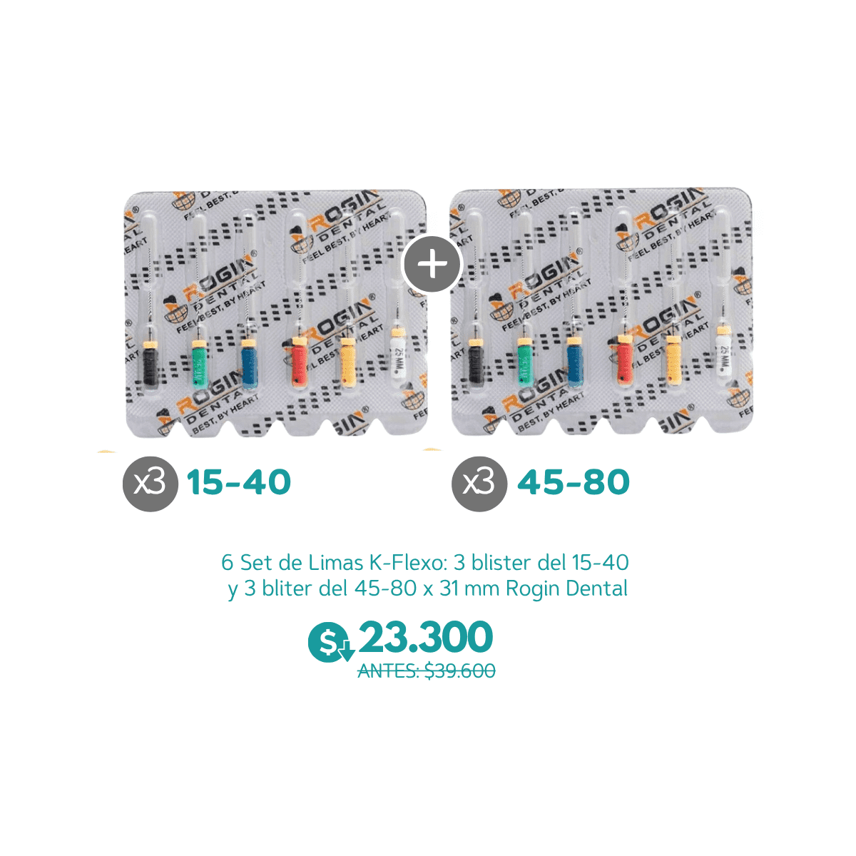 6 Set de Limas K-Flexo 3 blister del 15-40 y 3 bliter del 45-80 x 31 mm - Rogin Dental