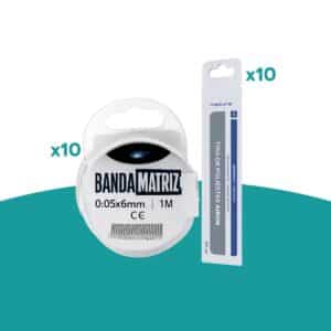 10 banda matriz de 5 mm x 1 m Maquira + 10 sobres de tiras de celuloide x 50 unidades c/u - Maquira