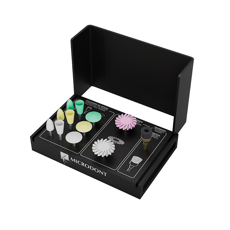 kit Pulido de Resina Essencial Microdont 12 piezas +Fresario Metalico Negro – Microdont