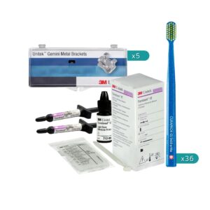5 set caso Gemini metal brackets MBT (119-144) + Transbond Kit + 36 cepillos de ortodoncia Curaprox de regalo