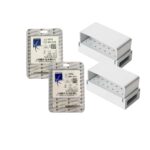 20 fresa de diamante redonda A/V 10 N° 0,14 (1014) y 10 N° 0,16 (1015) Microdont  + 2 fresarios metálicos 15 orificios de A/V - Microdont