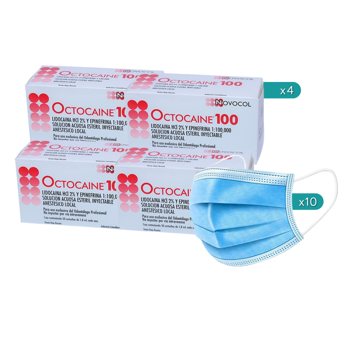4 anestesias Octocaine lidocaína al 2% Novocol + mascarilla 3 pliegues 10 unidades Protect de regalo – Novocol