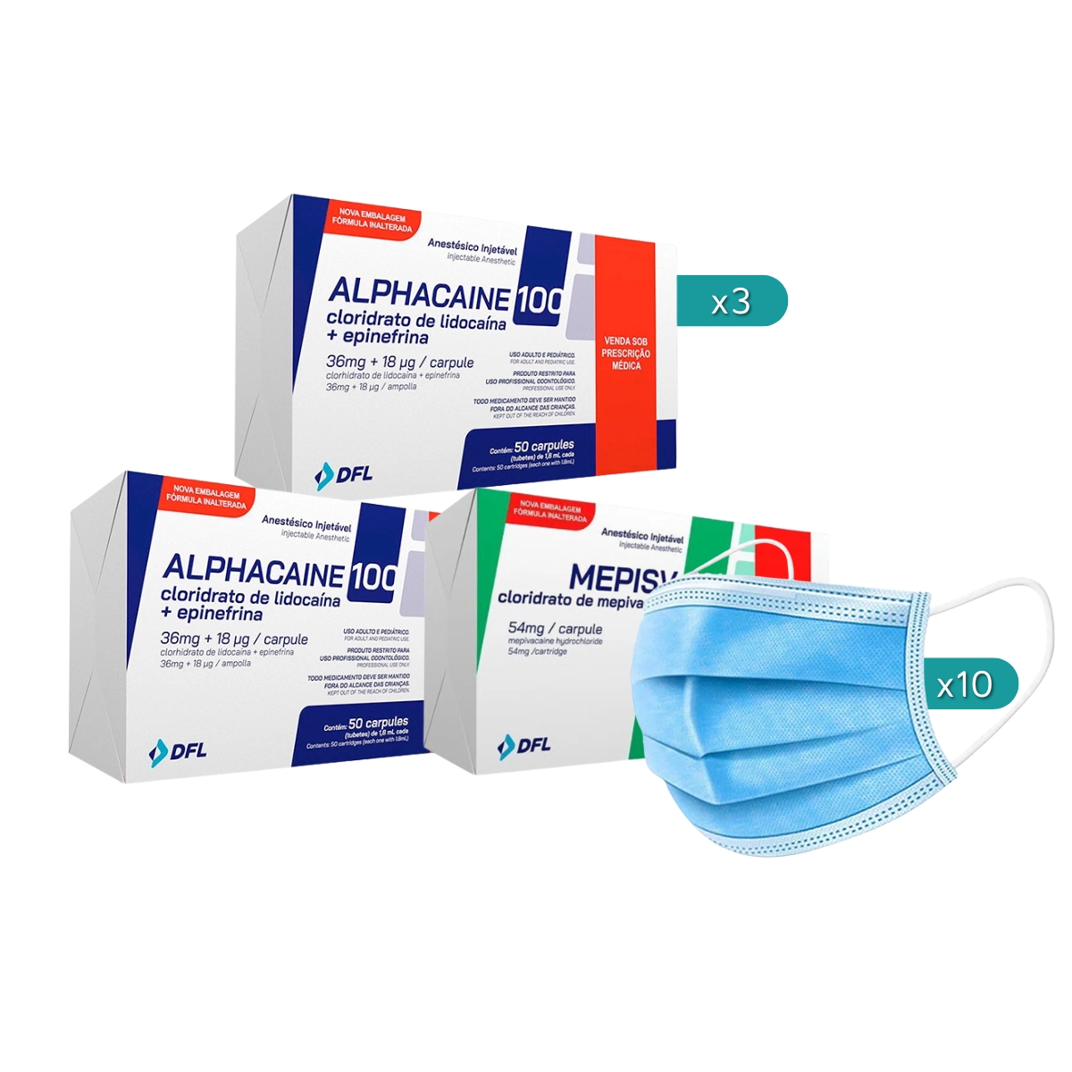 2 Alphacaína 2% + 1 Mepis V 3% DFL + Mascarillas Protect de Regalo – Maver