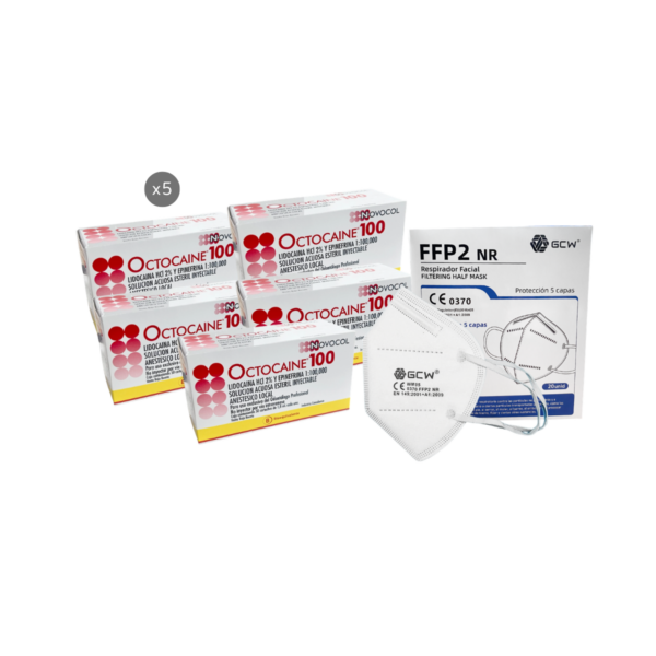 5 anestesias Octocaine lidocaína al 2% Novocol + mascarilla caja 20 unidades FFP2 Blanca de regalo