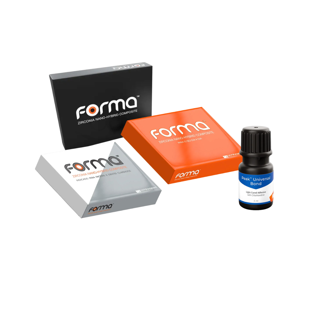 Kit resinas Forma 5 jeringas opciones, dientes blanqueados, tradicional o día a día + adhesivo Peak Universal frasco 4 ml de regalo