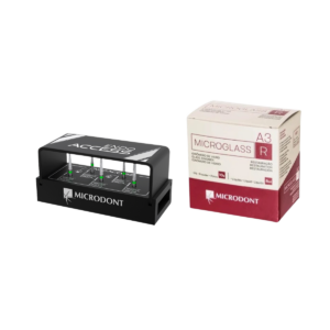 Kit fresario endo acces 5 fresas, fresario metálico esterilizable Microdont + ionómero de auto Microglas R A3 (restauración)