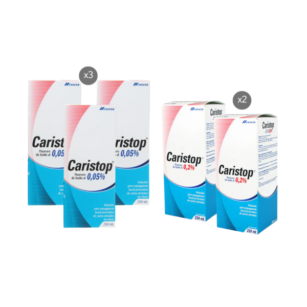 3 colutorio Caristop 0.05% frasco 250 ml c/u + 2 colutorio Caristop 0.2% frasco 250 ml