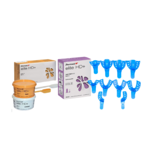 Kit silicona por adición Zhermack pesada fast 250 ml  + silicona Elite super light fast 100 ml set + set de cubetas impresión plásticas x 10 unidades surtidas