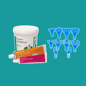 Kit silicona por condensación Zetaplus L pesada + liviana y activador + Kit de cubetas plásticas surtidas x 10 unidades Dentsply