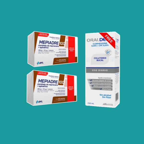 2 anestesia Mepiadre mepivacaina al 2% DFL + 1 enjuague bucal Oraldent 0,05 uso diario 250ml de regalo