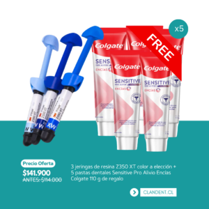 Pack 3 jeringas Filtek Z350 XT a eleccion + 5 pastas Colgate Sensitive Pro Alivio Encias de regalo