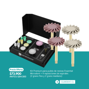 Kit Premium para pulido de resinas Essential Microdont + 4 reposiciones de espirales (2 grano fino y 2 grano mediano) - Microdont