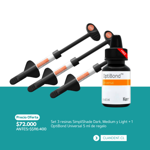 Set 3 resinas SimpliShade Dark, Medium y Light + OptiBond Universal 5 ml de regalo