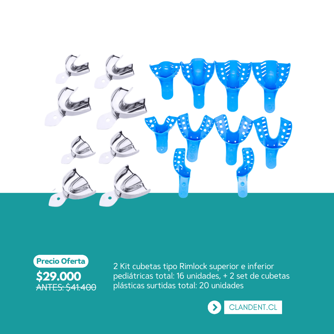 2 Kit cubetas tipo Rimlock superior e inferior pediátricas total: 16 unidades, + 2 set de cubetas plásticas surtidas total: 20 unidades – Importacion