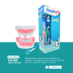 Macromodelo de boca educativo técnica del cepillado + 12 cepillos dentales infantiles de cerda suave con capuchón Penguin  Fresh Up - Importacion