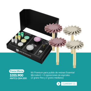Kit Premium para pulido de resinas Essential Microdont + 4 reposiciones de espirales (2 grano fino y 2 grano mediano) - Microdont