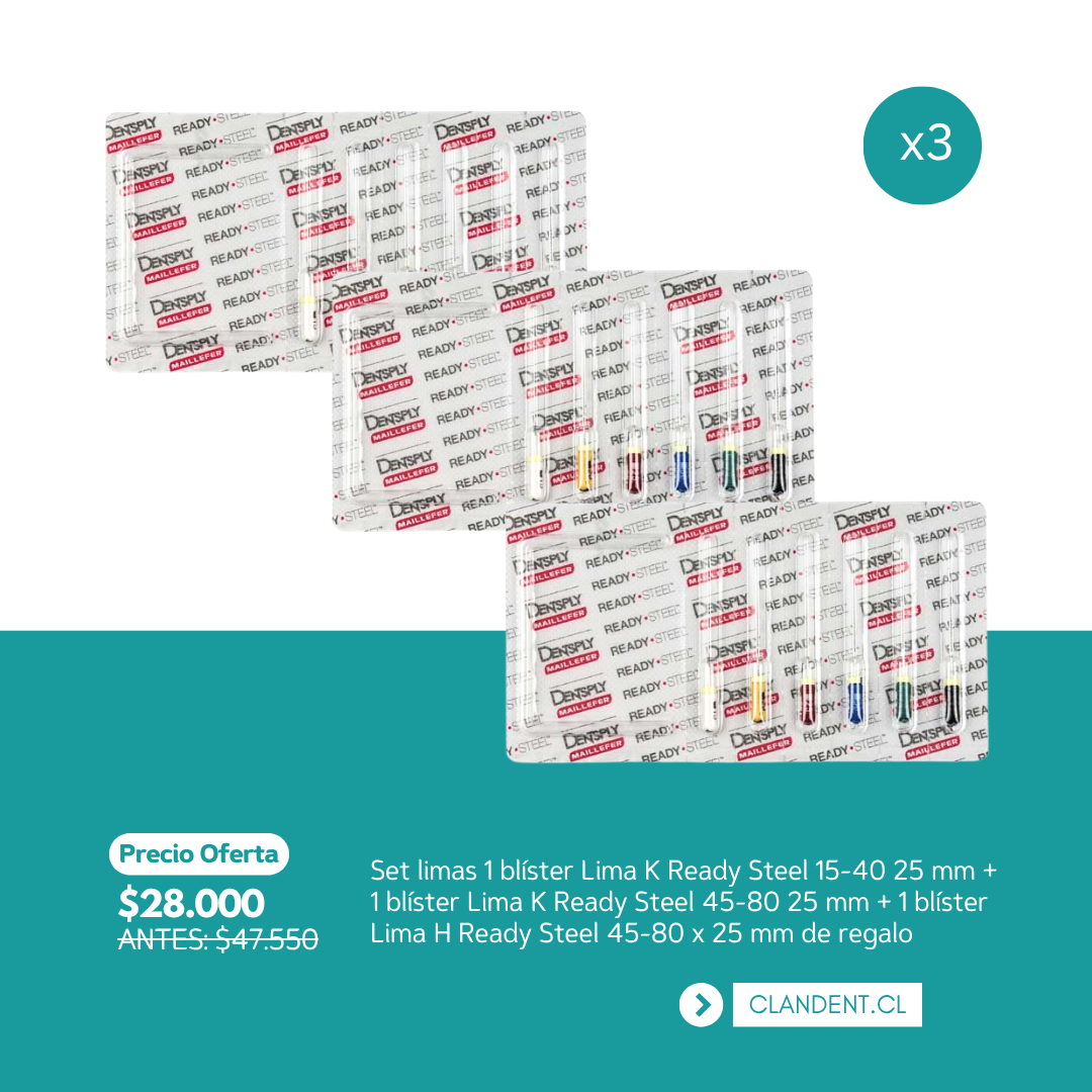 Set limas 1 blíster Lima K Ready Steel 15-40 25 mm + 1 blíster Lima K Ready Steel 45-80 25 mm + 1 blíster Lima H Ready Steel 45-80 x 25 mm de regalo – Dentsply Sirona